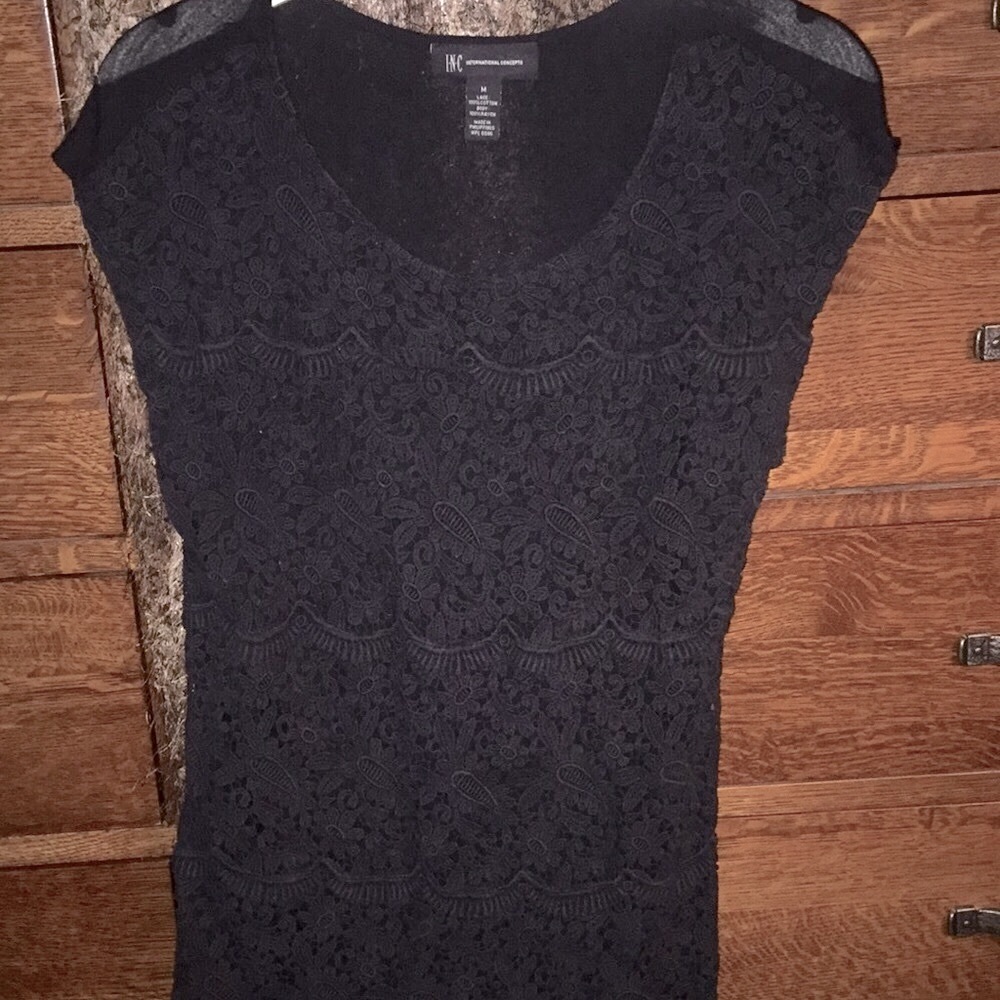 New Black lace top (not sheer )with cotton back-new sz. Med